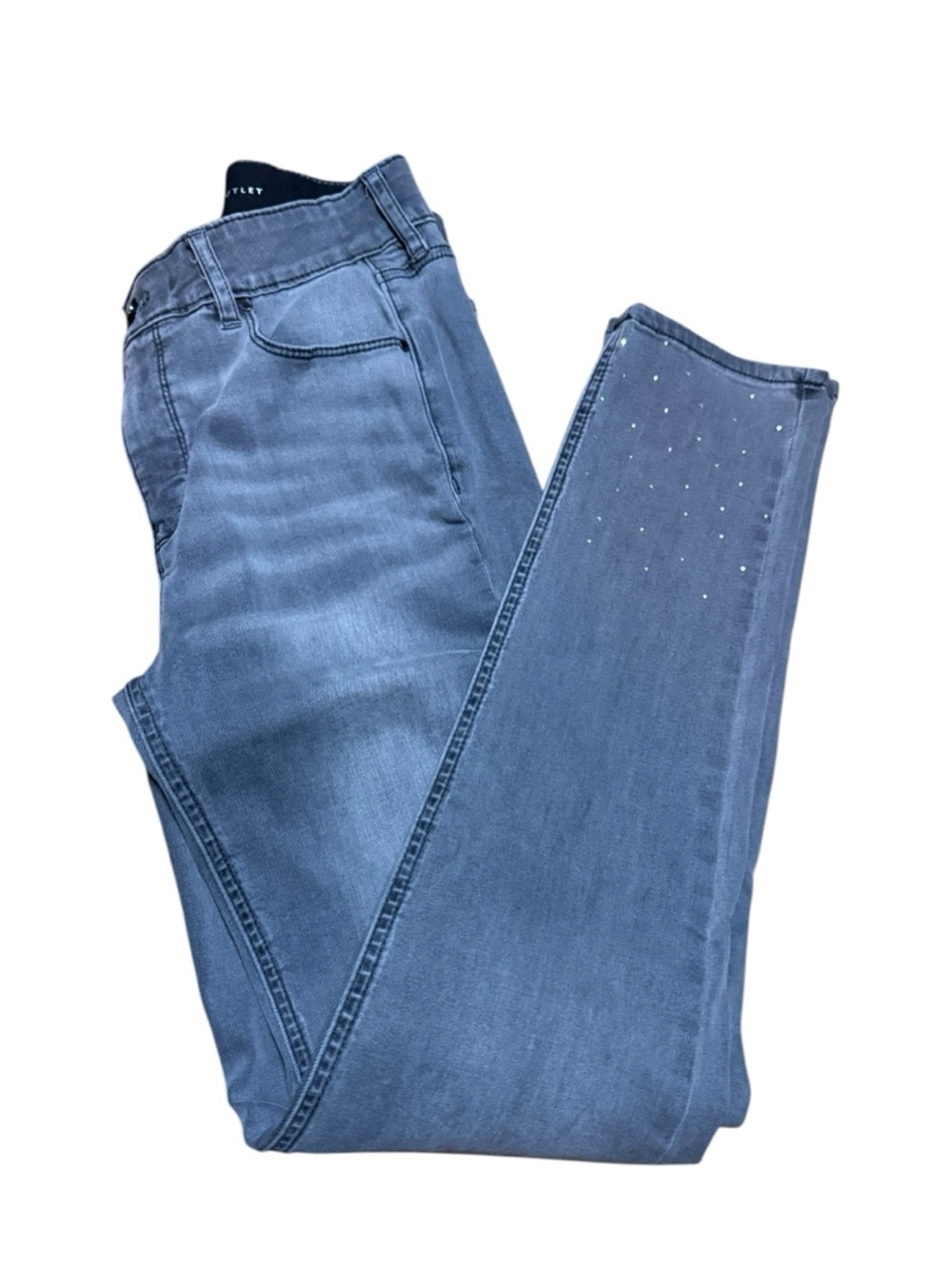 White House Black Market Gray Skinny Jeans with Hem Studs